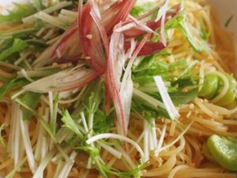 そら豆と水菜のスパゲティ